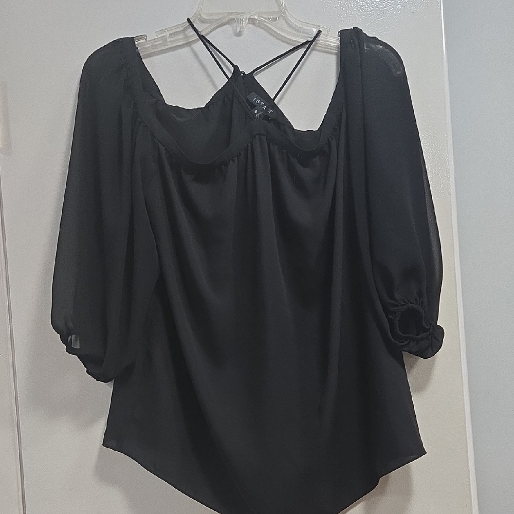 Elegant Black Women's Blouse with Stylish Sleeves